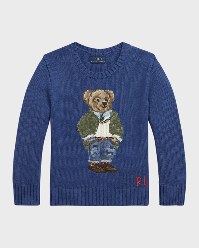 Ralph Lauren Kids' Boy's Cotton Polo Bear Sweater In Beach Royal