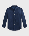 RALPH LAUREN BOY'S LINEN LONG-SLEEVE BUTTON-FRONT SHIRT. SIZE 2-7