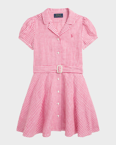 Polo Ralph Lauren Kids' Toddler And Little Girls Belted Gingham Linen Dress In Belmont Pink White