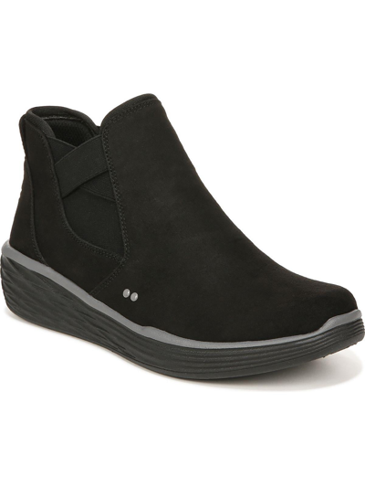 Ryka Noelle Womens Faux Suede Slip On Ankle Boots In Black Leather,fabric