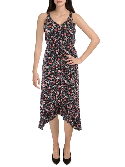 Bobeau Womens Woven Floral Midi Dress In Black