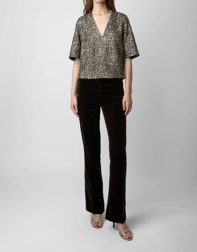 ZADIG & VOLTAIRE TYTANE SEQUIN BLOUSE IN BRONZE