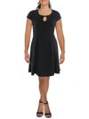 24seven Comfort Apparel Plus Womens Knit Short Sleeves Shift Dress In Black