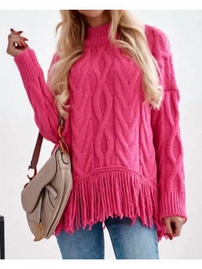 Pretty Bash Fringe Cable Knit Sweater In Pink