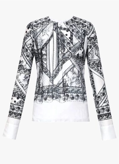 Erdem Tara Patchwork Lace-print Twill Top In White