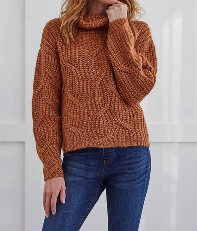Tribal Turtleneck Sweater With Cable Detail In Mocha In Brown