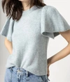 LILLA P FLUTTER SLEEVE CREWNECK SWEATER IN FROST