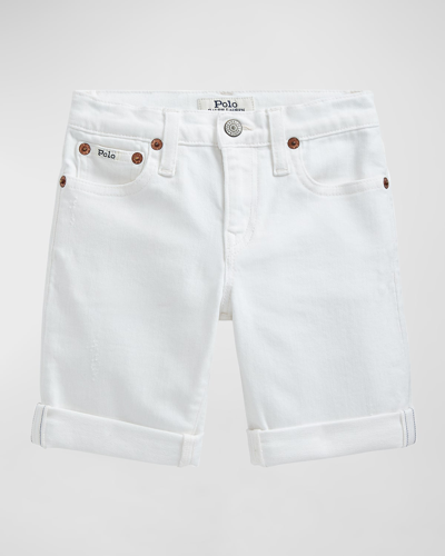 Ralph Lauren Kids' Boy's Stretch Cotton Rolled Shorts In Dell White