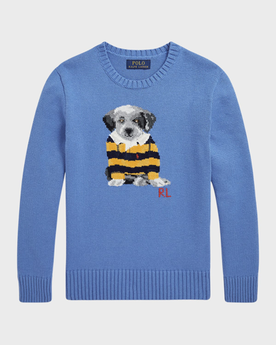 Ralph Lauren Kids' Boy's Cotton Crewneck Dog Jumper In New England Blue