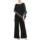 Slny Foil Trim Asymmetric Popover Capelet Jumpsuit In Black