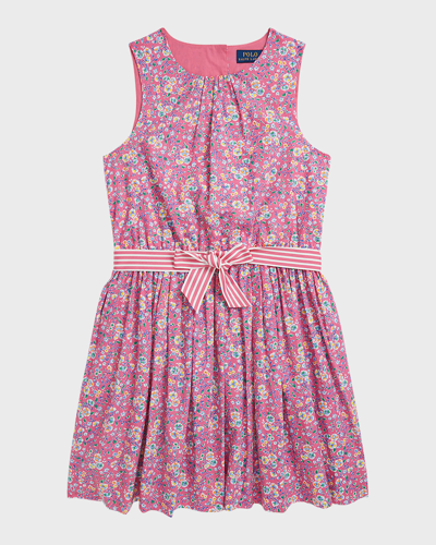 Ralph Lauren Kids' Girl's Sleeveless Cotton Poplin Fit & Flare Dress In Palais Floral Hot