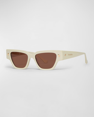 Nanushka Sazzo White Acetate Cat-eye Sunglasses In Shell