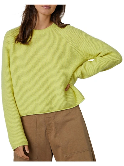 Velvet By Graham & Spencer Womens Shaker Knit Rolled Hem Crewneck Sweater In Green