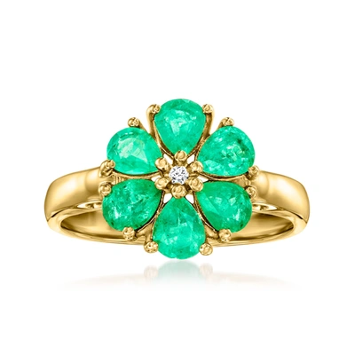 Ross-simons Emerald Floral Ring With Diamond Accent In 18kt Gold Over Sterling In Green