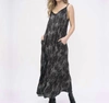 Baci Ruffle Leaf Print Maxi Dress In Black & White In Multi