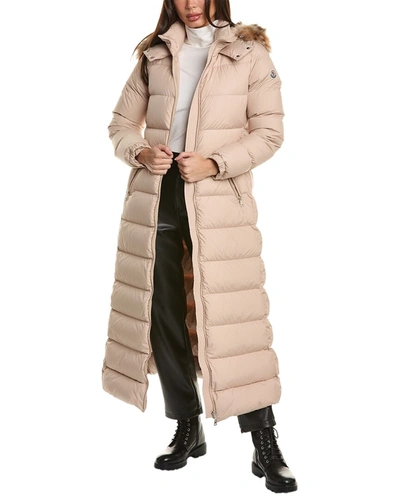 Moncler Fudson Long Coat W Faux Fur Hood In Brown