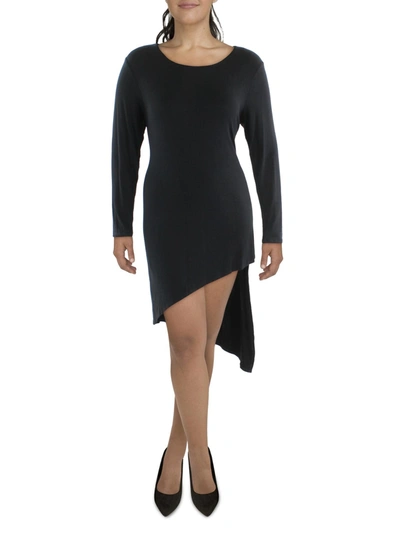 24seven Comfort Apparel Plus Womens Asymmetrical Hem Midi T-shirt Dress In Black