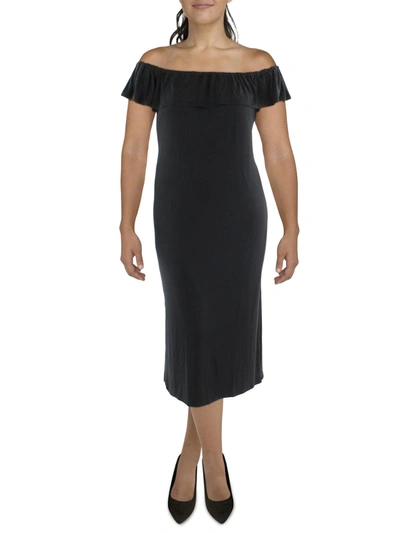 24seven Comfort Apparel Womens Boat Neck Knit Midi Dress In Black