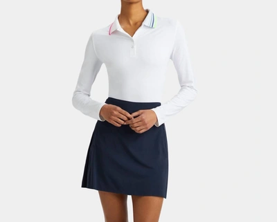 G/fore Rib Pleated Contrast Collar Silky Tech Nylon Long Sleeve Polo In Snow In White
