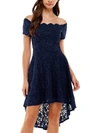CITY STUDIO JUNIORS WOMENS LACE OVERLAY KNEE LENGTH FIT & FLARE DRESS