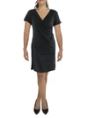 24seven Comfort Apparel Faux Wrapover Maternity Dress With Cap Sleeves In Black