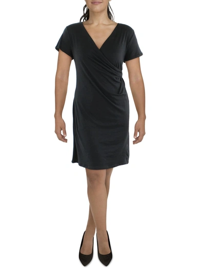 24seven Comfort Apparel Plus Womens Knit Surplice Shift Dress In Black