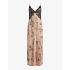 ALLSAINTS ALLSAINTS WOMEN'S ALMOND BEIGE IMMY FLORAL-PRINT STRETCH-SATIN MIDI SLIP DRESS