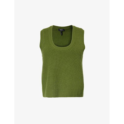 Me And Em Womens Bright Olive Scoop-neck Sleeveless Wool-blend Knitted Vest