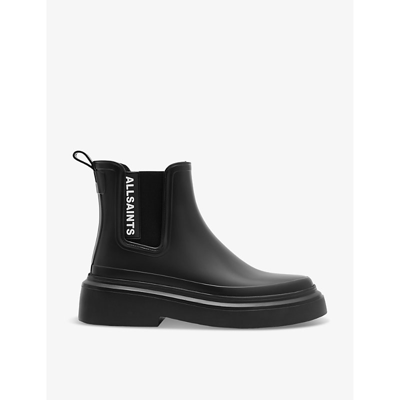 Allsaints Womens Black Hetty Logo-print Rubber Ankle Boots