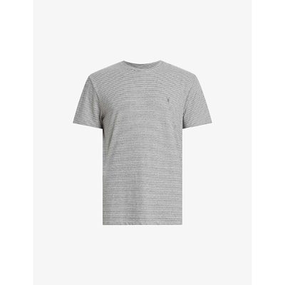 Allsaints Ashton Striped Crew Neck T-shirt In Chlk Wht/ash Gry