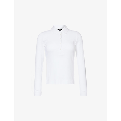 Me And Em Womens Fresh White Polo-collar Ribbed Stretch-cotton Top