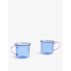 Hay Blue Pink Handle Tinted Round-handle Borosilicate-glass Mugs Set Of Two