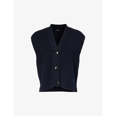 Me And Em Womens Navy V-neck Ribbed Cotton And Wool-blend Knitted Vest