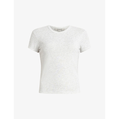 Allsaints Womens Grey Marl Stevie Round-neck Slim-fit Organic-cotton T-shirt