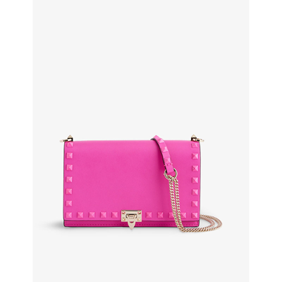 Valentino Garavani Womens Pink Pp Rockstud Leather Shoulder Bag