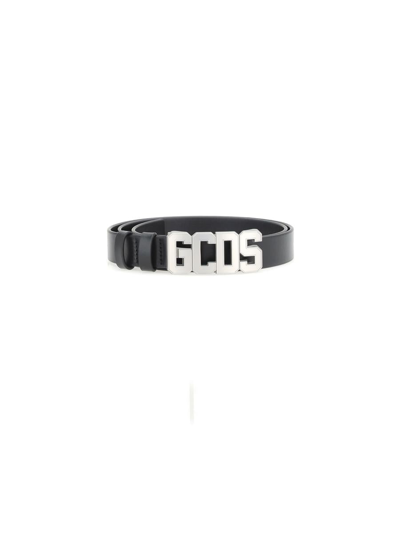 Gcds Logo-buckle Leather Belt In Nero