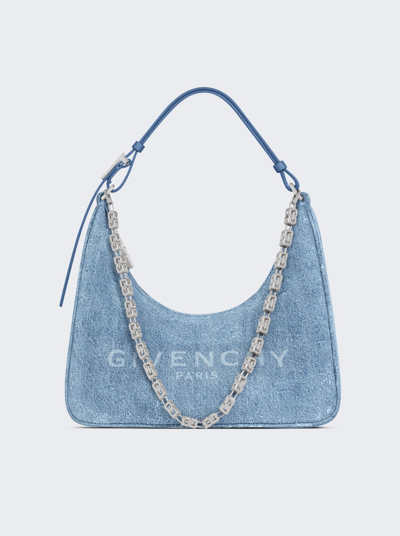 Givenchy Women's Small Moon Cut Out Bag In Washed Denim With Chain In Medium Blue