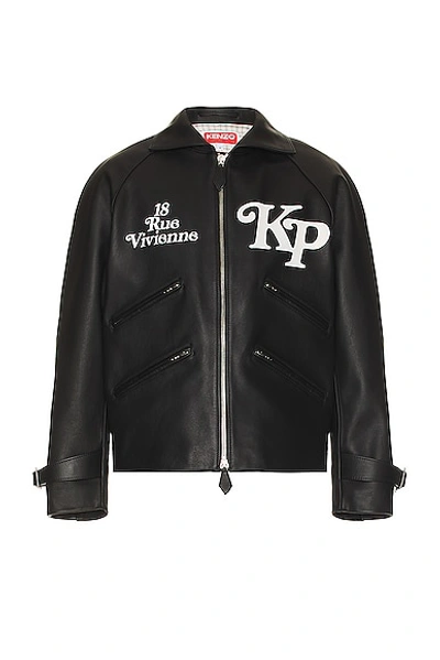 Kenzo By Verdy Leather Genderless Motorcycle Jacket In Black
