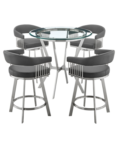 Armen Living Naomi And Chelsea 5pc Counter Height Dining Set In Gray