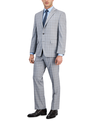 Perry Ellis Men's Modern-fit Solid Nested Suit In Light Grey Plaid