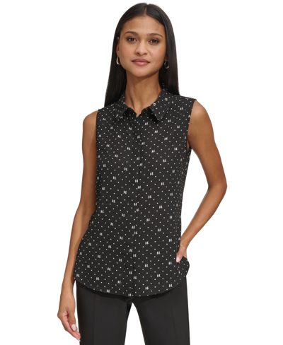 Karl Lagerfeld Women's Logo Sleeveless Shirt In Black,soft White