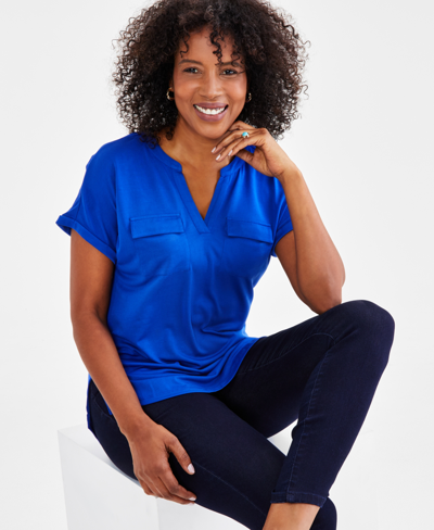 Style & Co Plus Size Knit Camp Shirt, Created For Macy's In Elegant Sapphire