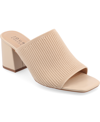 Journee Collection Womens Medium And Wide Width Lorenna Open Square Toe Block Heel Sandals In Beige- Polyester