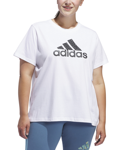Adidas Originals Plus Size Cotton Animal-print Logo Short-sleeve T-shirt In White