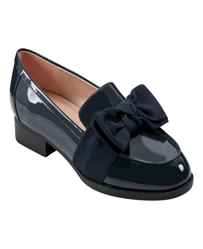 Bandolino Women's Lindio Bow Detail Slip On Loafers In Navy Patent - Faux Patent Leather,texti