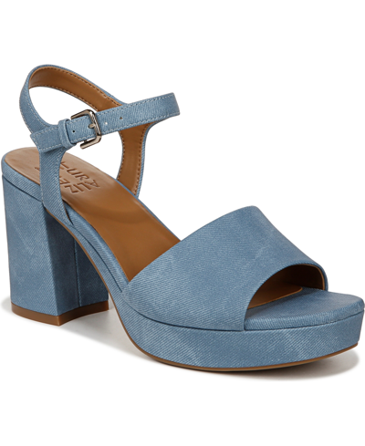 Naturalizer Lilly Platform Sandals In Mid Blue Faux Leather