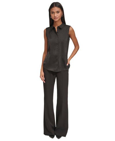 Karl Lagerfeld Women's Jacquard Logo Sleeveless Shirt In Black