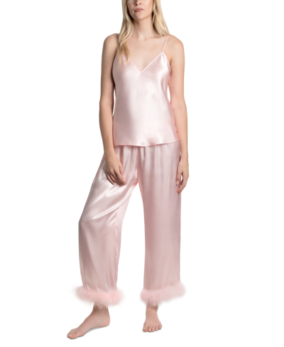 Linea Donatella Women's Marabou 2-pc. Satin Pajamas Set In Rose Pink