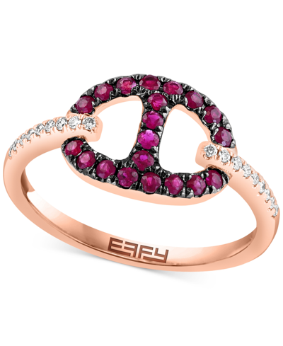 Effy Collection Effy Ruby (1/4 Ct. T.w.) & Diamond (1/20 Ct. T.w.) Ring In 14k Rose Gold