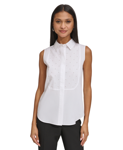 Karl Lagerfeld Women's Embellished Bib Shirt In White